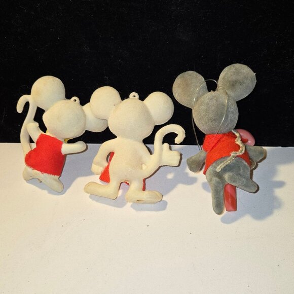 3 vintage Flocked Mice Mouse Christmas Ornaments - Picture 2 of 6